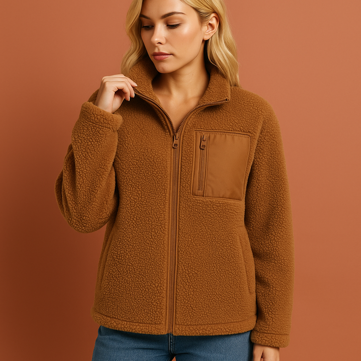 Warme teddy fleece jas met rits voor dames | Marit