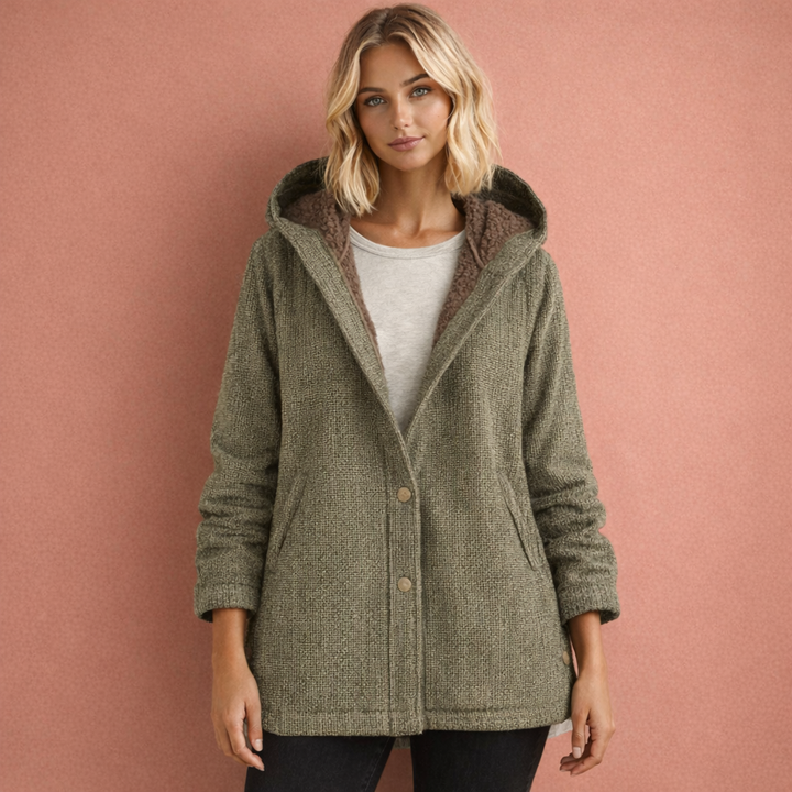 Warme winterjas met capuchon en knoopsluiting voor dames | Jolanda
