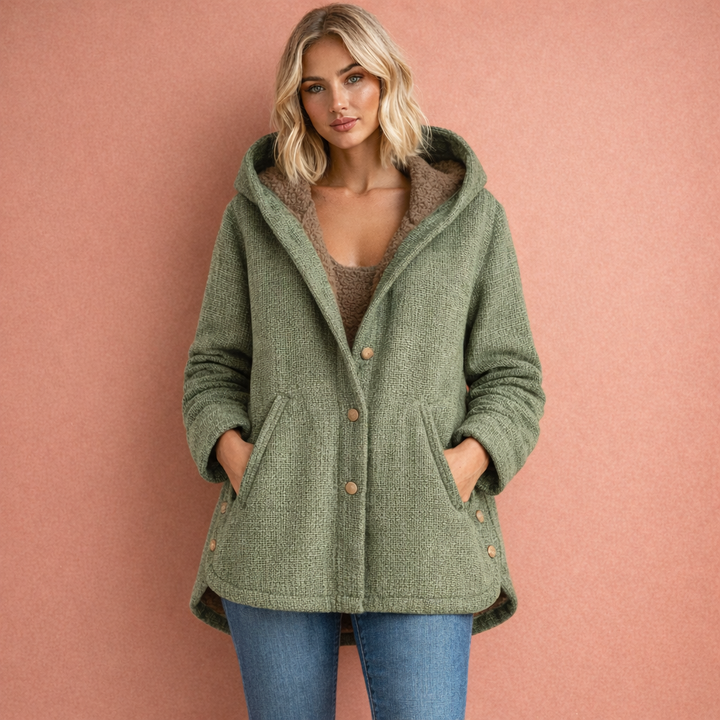 Warme winterjas met capuchon en knoopsluiting voor dames | Jolanda