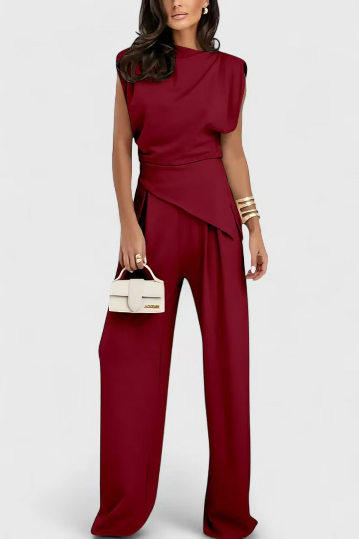 Diann Elegante Twee Delige Set met Gedrapeerde Top