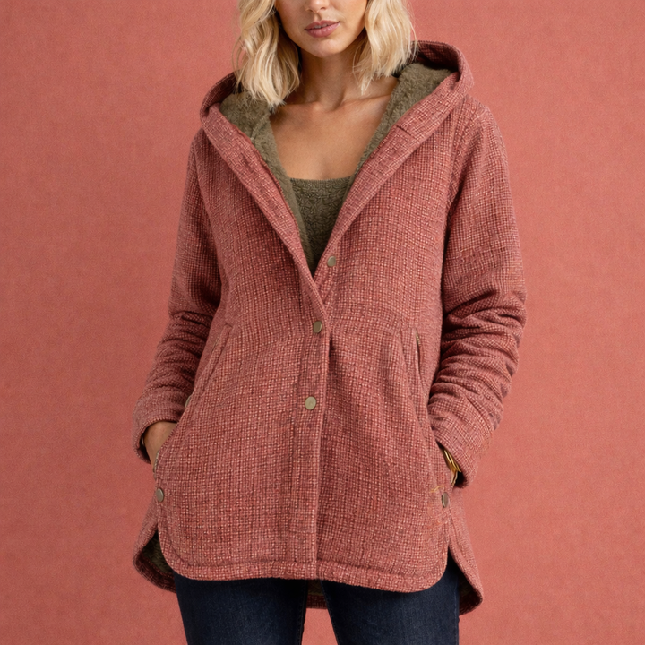 Warme winterjas met capuchon en knoopsluiting voor dames | Jolanda