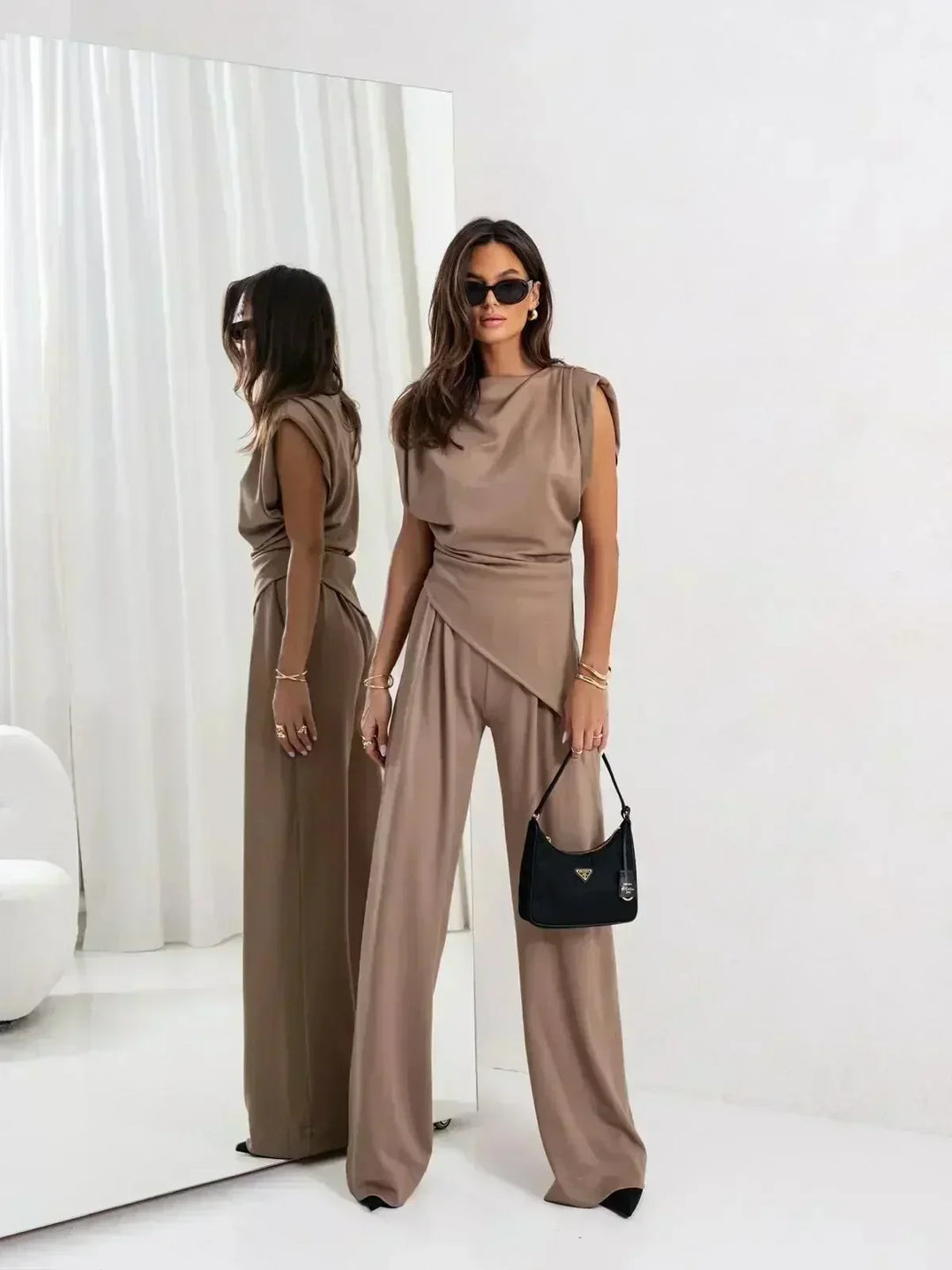 Diann Elegante Twee Delige Set met Gedrapeerde Top