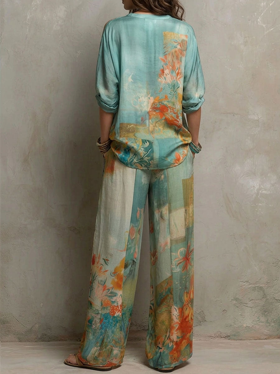 Chiara Elegante Set met Bloemenprint en Brede Broek