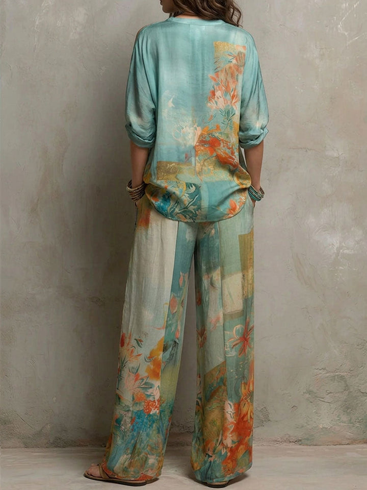 Chiara Elegante Set met Bloemenprint en Brede Broek
