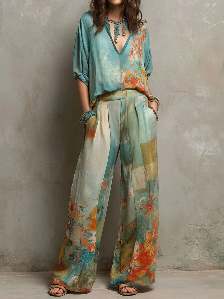 Chiara Elegante Set met Bloemenprint en Brede Broek